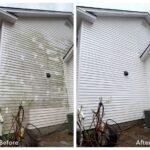 Before and after results of a white home cleaned with house washing in the Marysville area