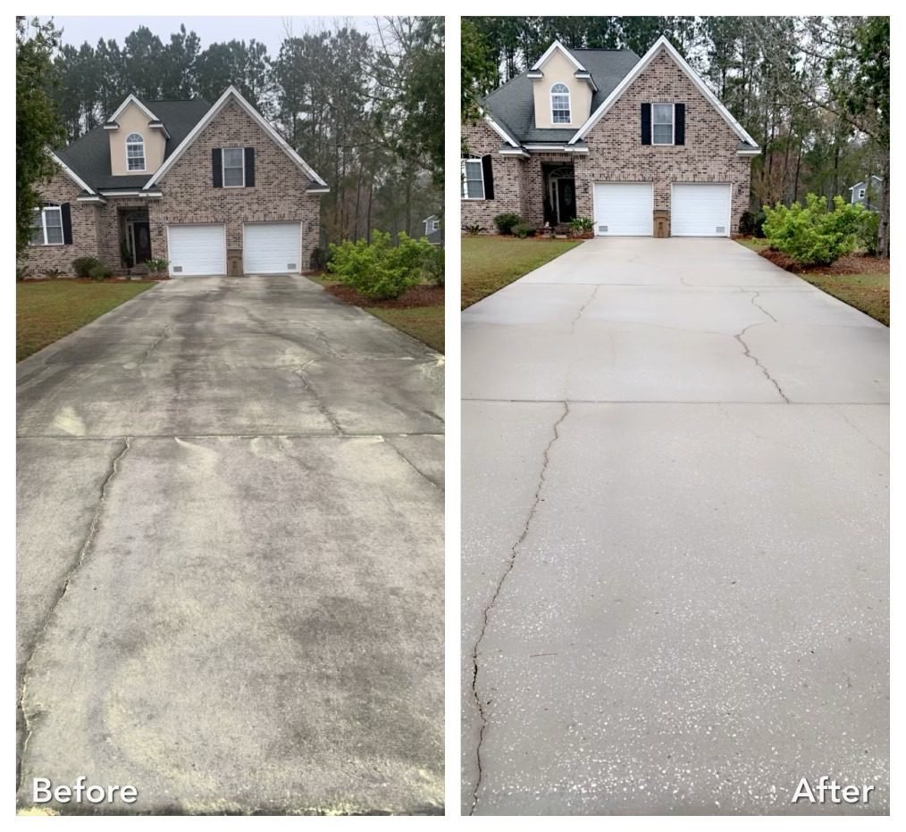 Before-and-after results of pressure washing near me on a long driveway in Lake Stevens WA