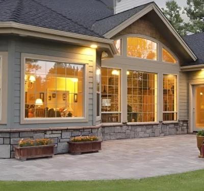 Backyard and back patio of a house with clean windows in Marysville, WA
